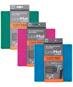 LickiMat Soother Tuff Pro aktivointimatto kolme eri väriä. Vihreä, pinkki ja sininen.