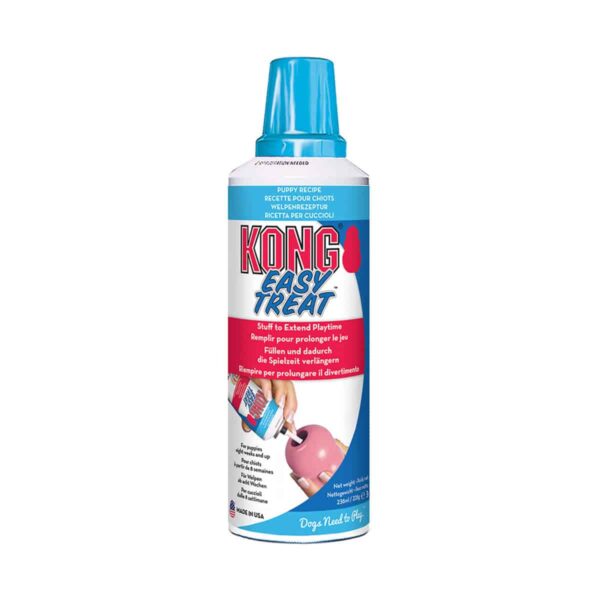 Kong Easy Treat makutahna pennuille. Pullosta on helppo annostella aktivointileluihin.
