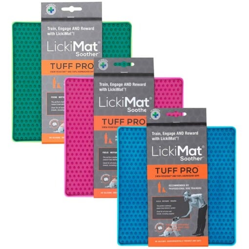 LickiMat Soother Tuff Pro aktivointimatto kolme eri väriä. Vihreä, pinkki ja sininen.