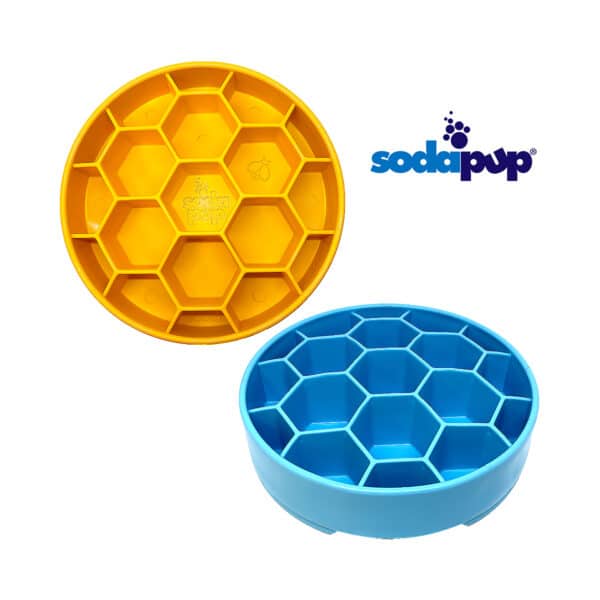 SodaPup Honeycomb koiran virikekuppi, vaaleansininen ja keltainen.