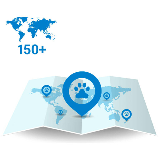 Tractive koiran paikannuslaitteen kattavuus maailmassa karttanäkymässä.