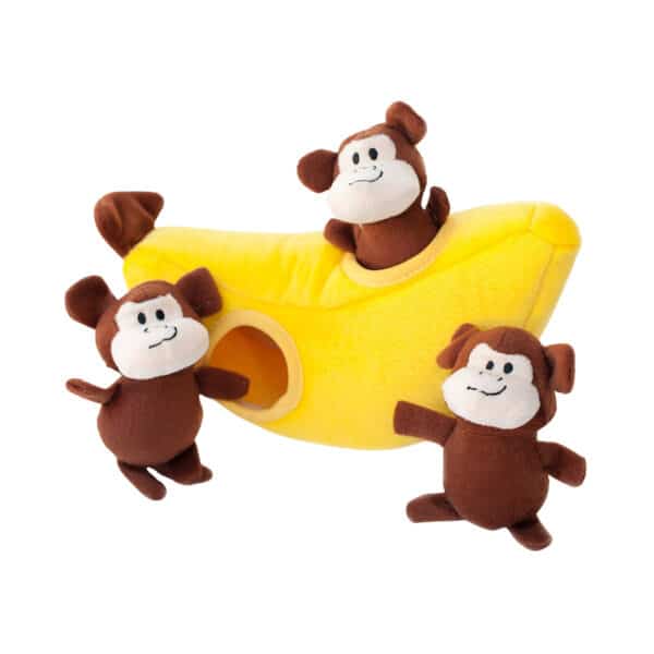 ZippyPaws Banana Monkeys aktivointilelu. Interaktiivinen virikelelu.